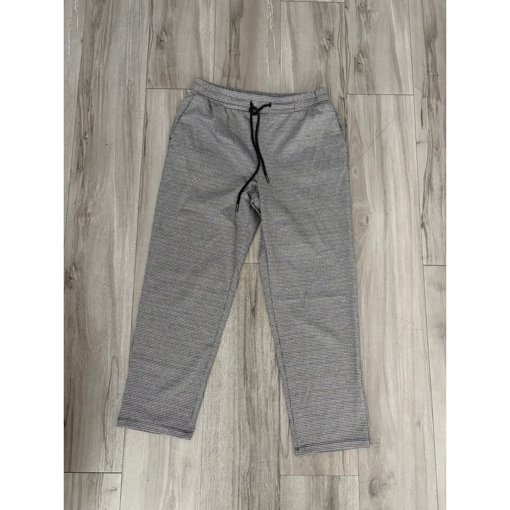 A New Day Houndstooth Pull On Ankle Pants Small Black White Burgundy Drawstring